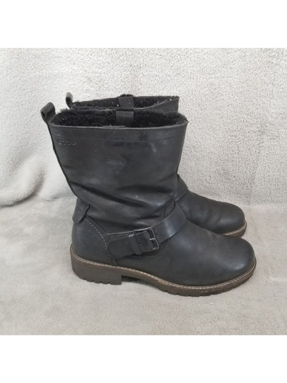 Ecco Shoes Womens Size EU 38 US 7.5 Elaine Black Pull On Biker Boots *Read* - Picture 9 of 16